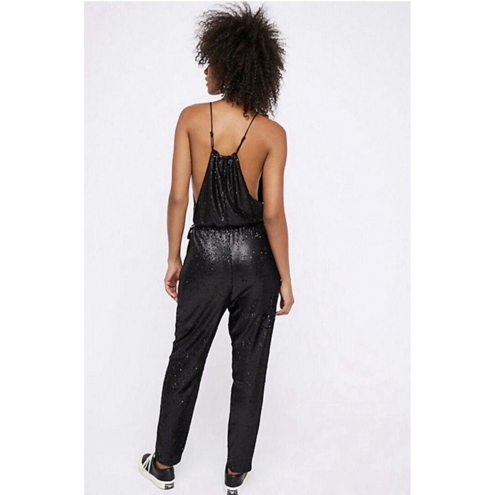 Free People Black Sequin Jumpsuit Pantsuit Sz S Party Festival Evening Glam - Picture 14 of 14